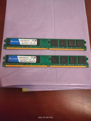 2 módulos de memoria Ram 2gb ddr2 533