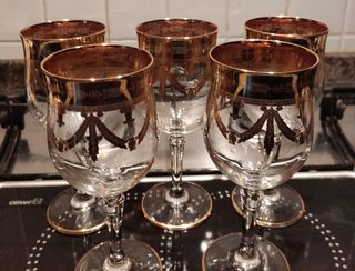 5 bicchieri da vino foglia oro  Made in Italy