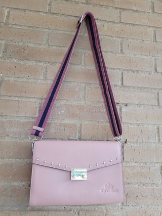 Bolso de hombro, piel auténtica, rosa