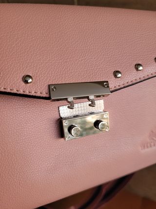 Bolso de hombro, piel auténtica, rosa