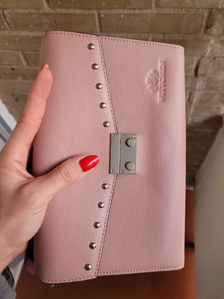 Bolso de hombro, piel auténtica, rosa