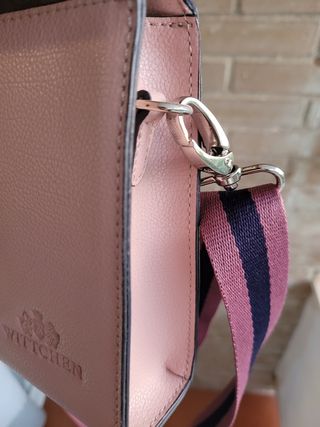 Bolso de hombro, piel auténtica, rosa