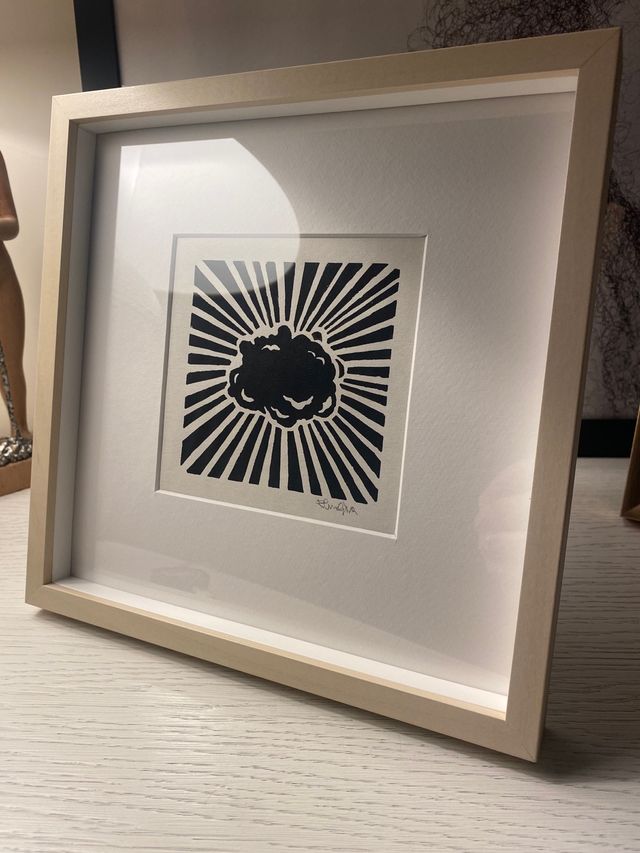 disegno xilografico con cornice in legno