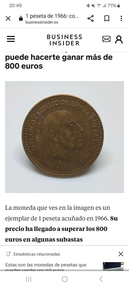 Peseta 1966 estrellas 19 y 75