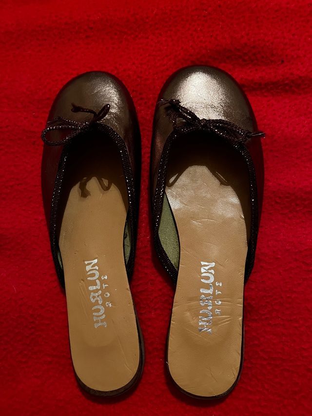 Babuchas vintage de mujer  marrón bronce