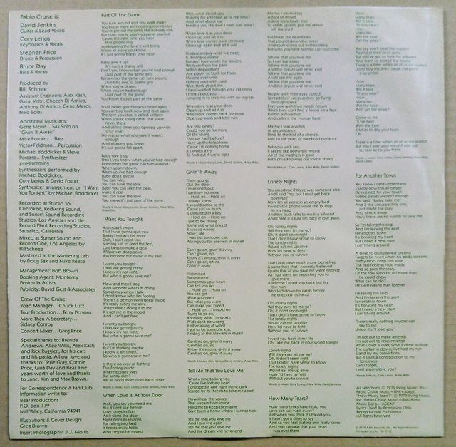 PABLO CRUISE-, PART THE GAME-, ÁLBUM 12"