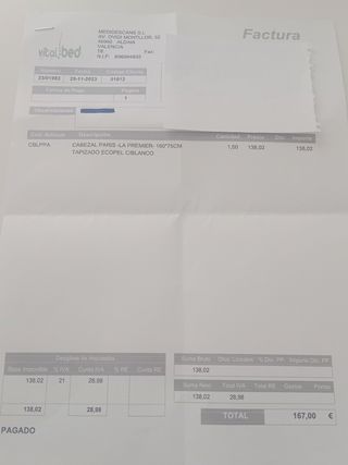 Cabecero blanco  de cama