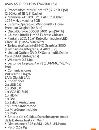ASUS A53E-SX1121V I7/6/500 15,6