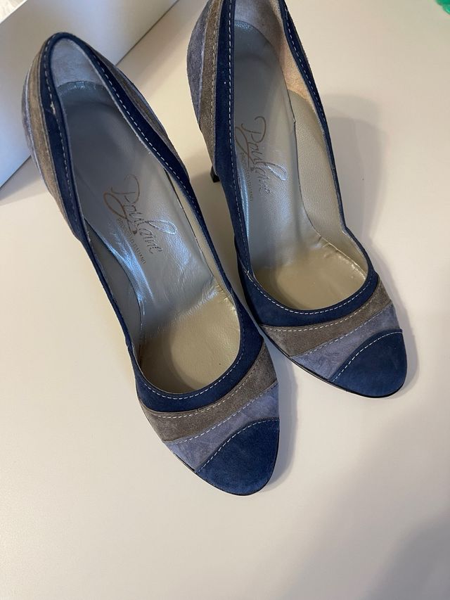 Décolleté donna camoscio blu tacco cm 10