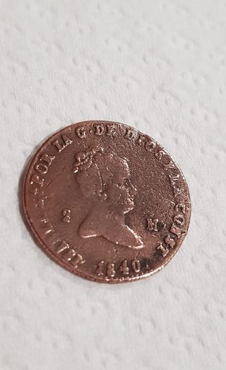 Antigua Moneda 2 maravedís Isabel II 1840.