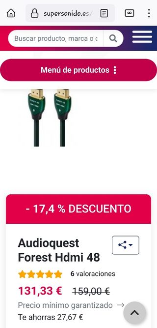 AUDIOQUEST HDMI FOREST 48 DE 3 METROS