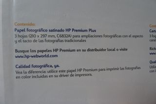 3 Hojas Papel fotografico satinado HP Premium Plus