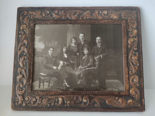 VECCHIA FOTOGRAFIA DEL 1917 - CORNICE IN PELLE GOFFRATA