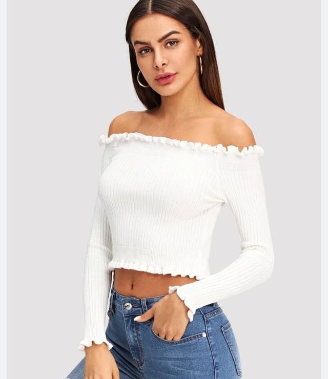 Top camiseta manga larga blanco shein