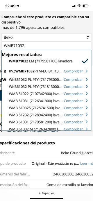 Goma puerta ORIGINAL Lavadora Beko. NUEVA!!