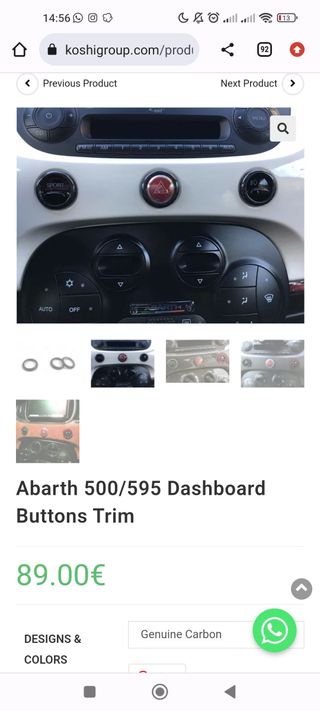 Abarth Botones Salpicadero Fibra de Carbono 