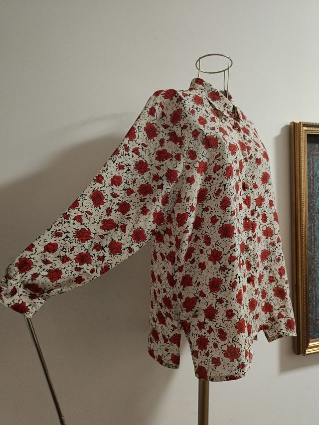 Camicia stampa rose rosse vintage 80s L
