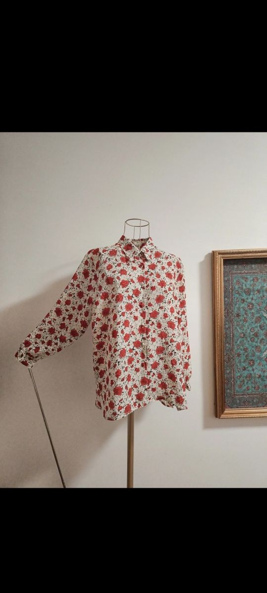 Camicia stampa rose rosse vintage 80s L