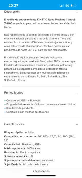 Rodillo bicicleta KINETIC interactivo