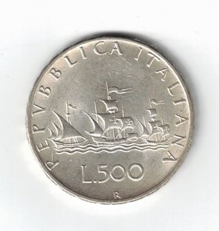 Moneta da 500 Lire italiane in argento "CARAVELLE"