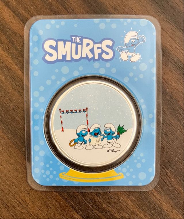 Moneda de Plata Pitufos Villancico Color 1 oz