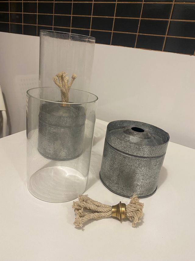 2 Faroles de cristal y laton de mecha.