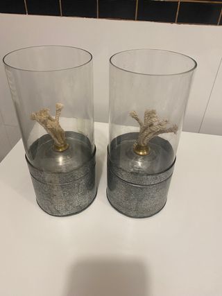 2 Faroles de cristal y laton de mecha.
