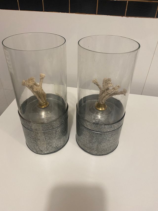 2 Faroles de cristal y laton de mecha.