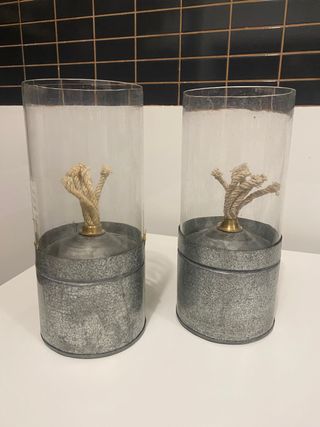 2 Faroles de cristal y laton de mecha.