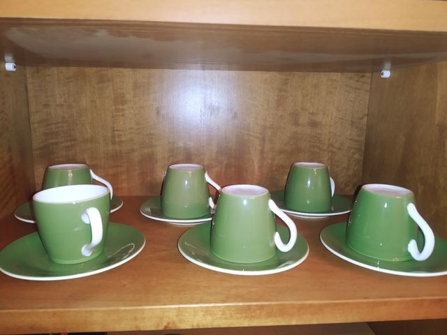 Servito 6 tazzine caffè+piattini verde bianco