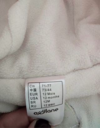 Buzo/ Mono Nieve Bebé 12 meses (71-77cm)