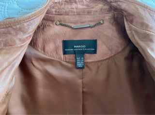 Cazadora biker marrón piel Mango
