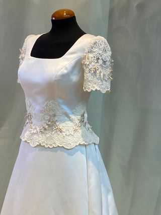 vestido de novia manga corta escote cuadrado