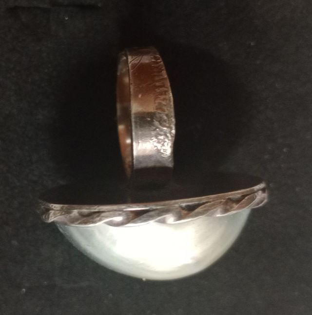 Anillo, sortija antiguo plata maciza y perla azul