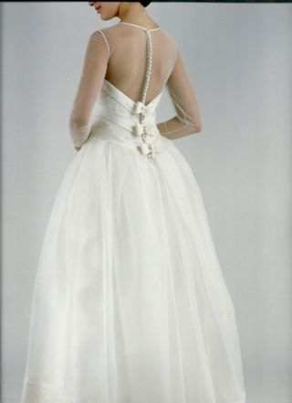 vestido de novia manga larga corte en la cintura