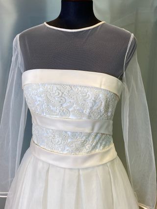 vestido de novia manga larga corte en la cintura