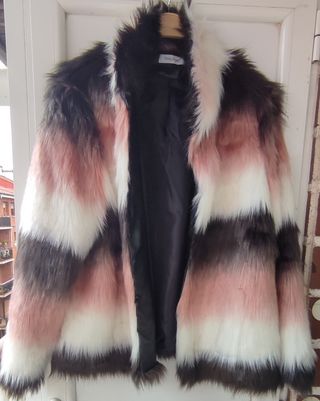 Chaqueton Mujer Talla L de pelo negro rosa blanco