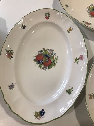 Juego 3 fuentes servir San Claudio flores y frutas