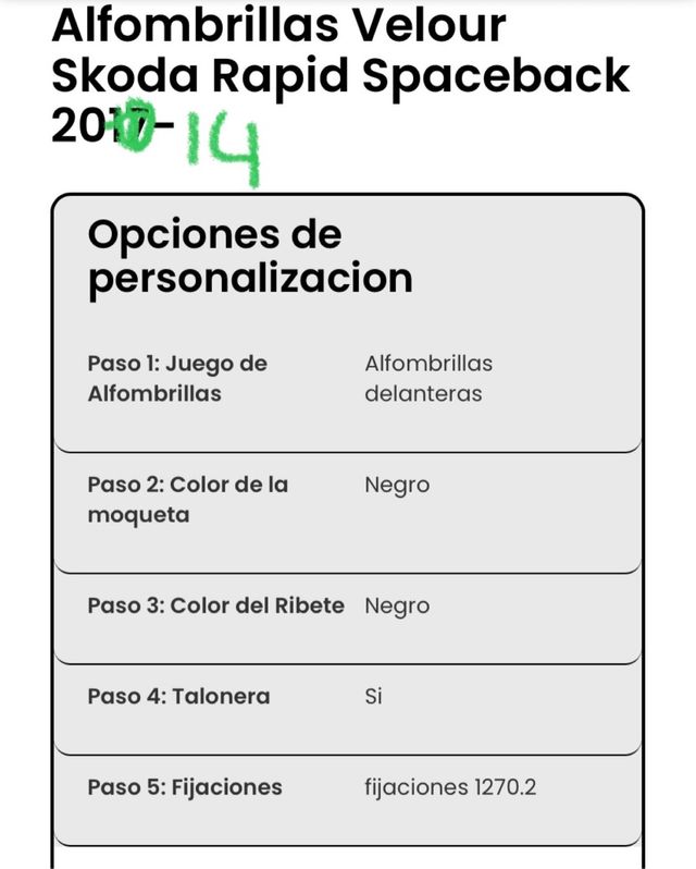 2 alfombrillas  delanteras Skoda Spaceback