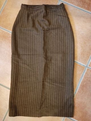 Falda larga recta de paño marrón