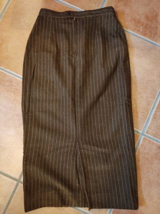 Falda larga recta de paño marrón