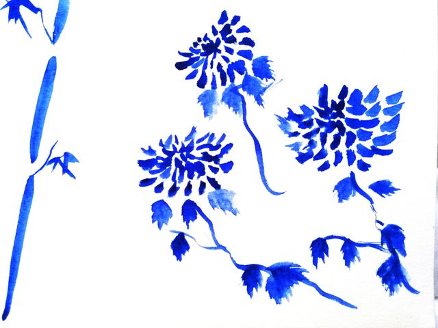 Fiori e Bambù, Acquerello blu