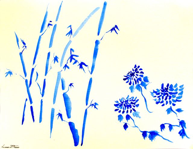 Fiori e Bambù, Acquerello blu