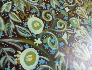 Rollo de lienzo verde multicolor, acrílico.