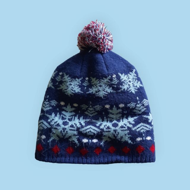 Cuffia pompom bambino unisex pile blu 5-8 anni