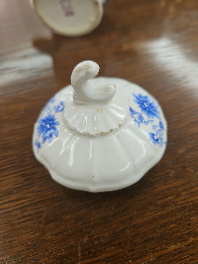 Antica zuccheriera in porcellana decorata.