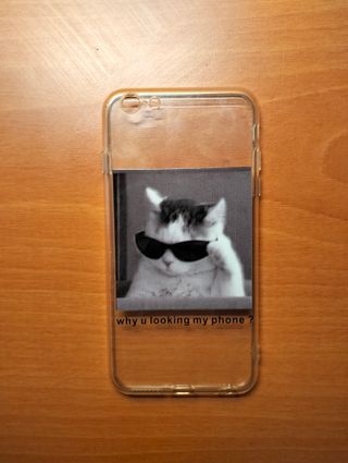 Funda iPhone 6sPlus.Transparente con gato y frase.