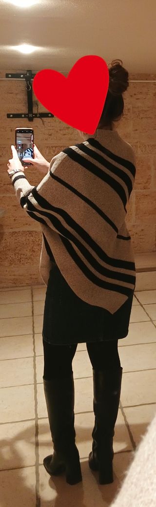 Poncho jersey beige y negro talla S