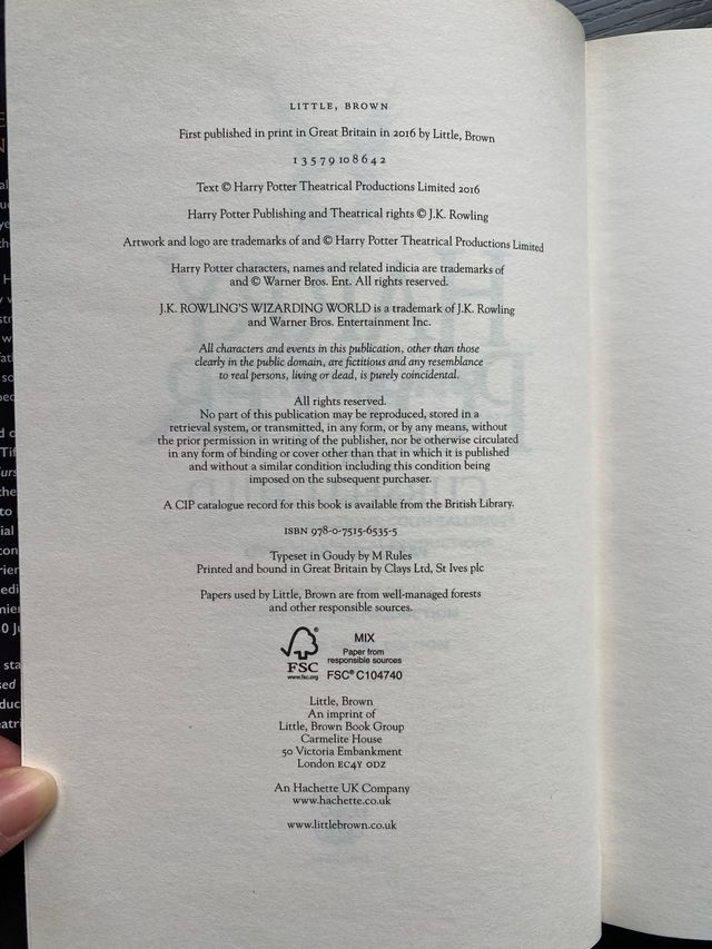 First Edition Harry Potter and the Cursed Child