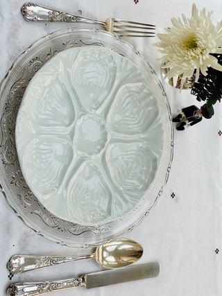 10 platos de ostras de porcelana limoges